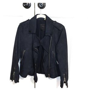 All Saints Dark Gray Suade Moto Jacket